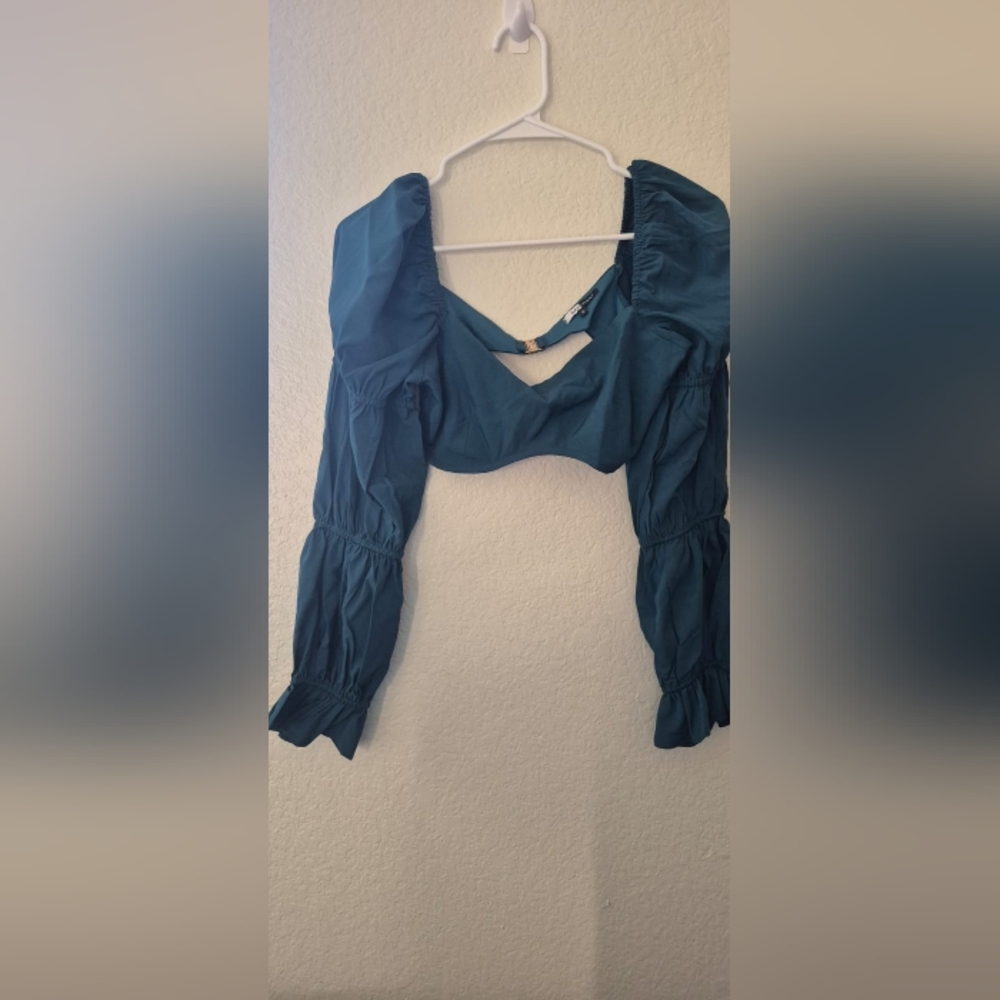 Elegant Teal Long Sleeve Blouse
